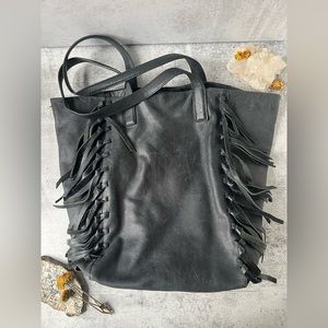 Lucky Brand Black Leather Fringe Tote Bag